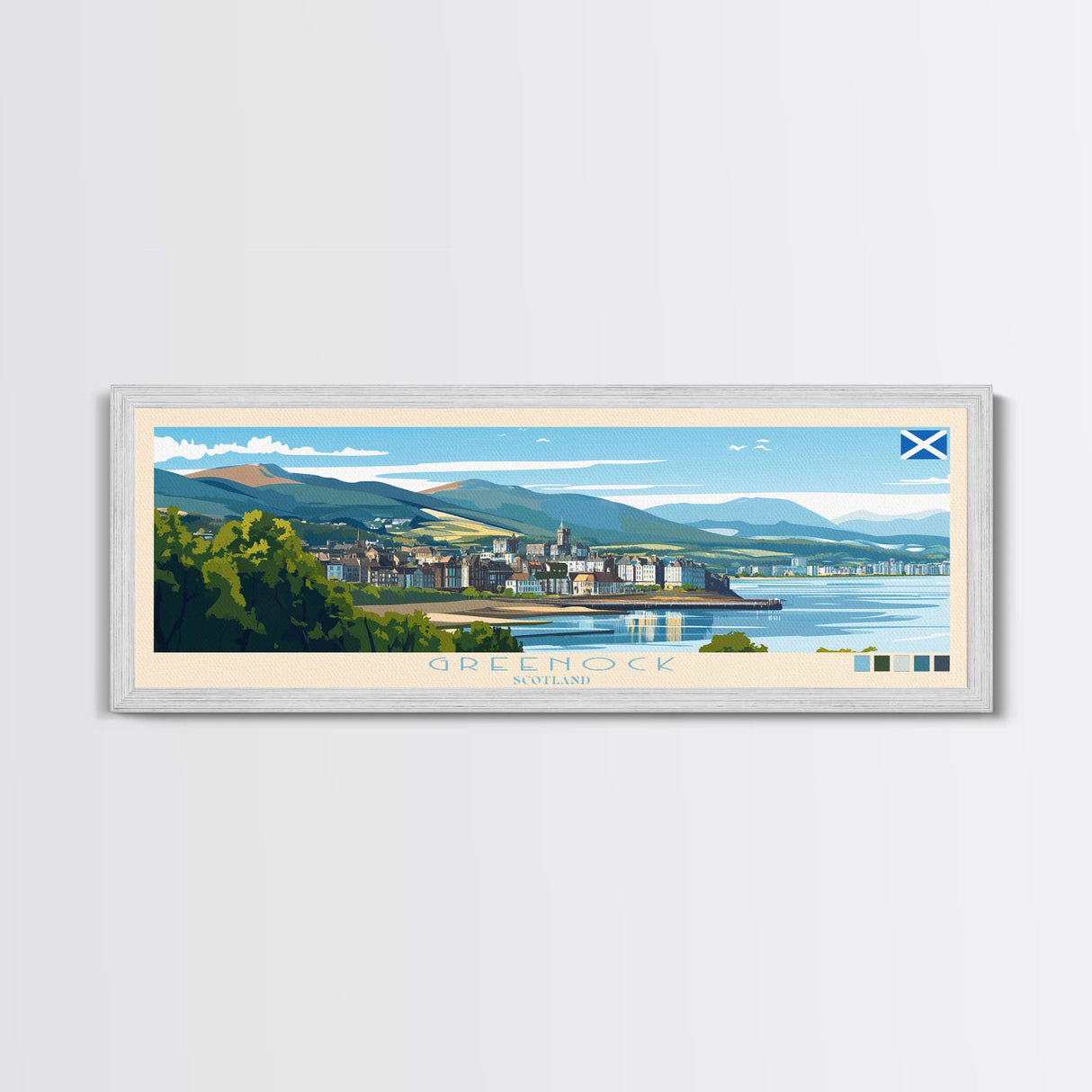 Greenock, Scotland Panoramic Travel Poster Canvas Print, Greenock, Scotland Painting, Scotland Art, Greenock Travel Art, Guest Room Painting