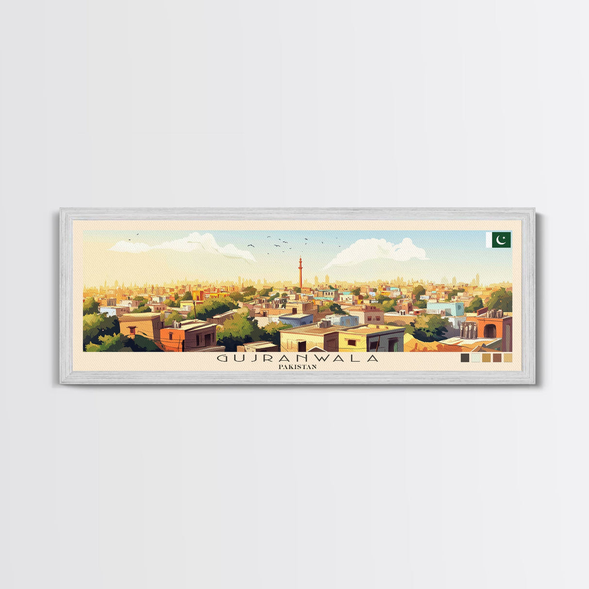 Gujranwala, Pakistan Travel Poster Panoramic Canvas Print, Gujranwala, Pakistan Painting, Pakistan Art, Gujranwala Travel Art, Guest Room Painting