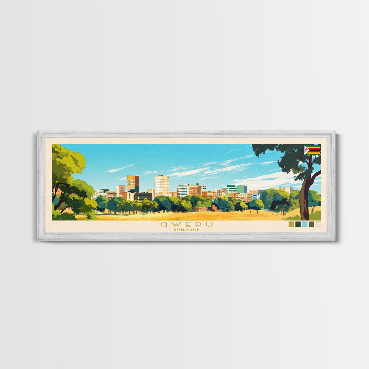 Gweru, Zimbabwe Panoramic Travel Poster Canvas Print, Gweru, Zimbabwe Painting, Zimbabwe Art, Gweru Panoramic Travel Art, Travel Painting