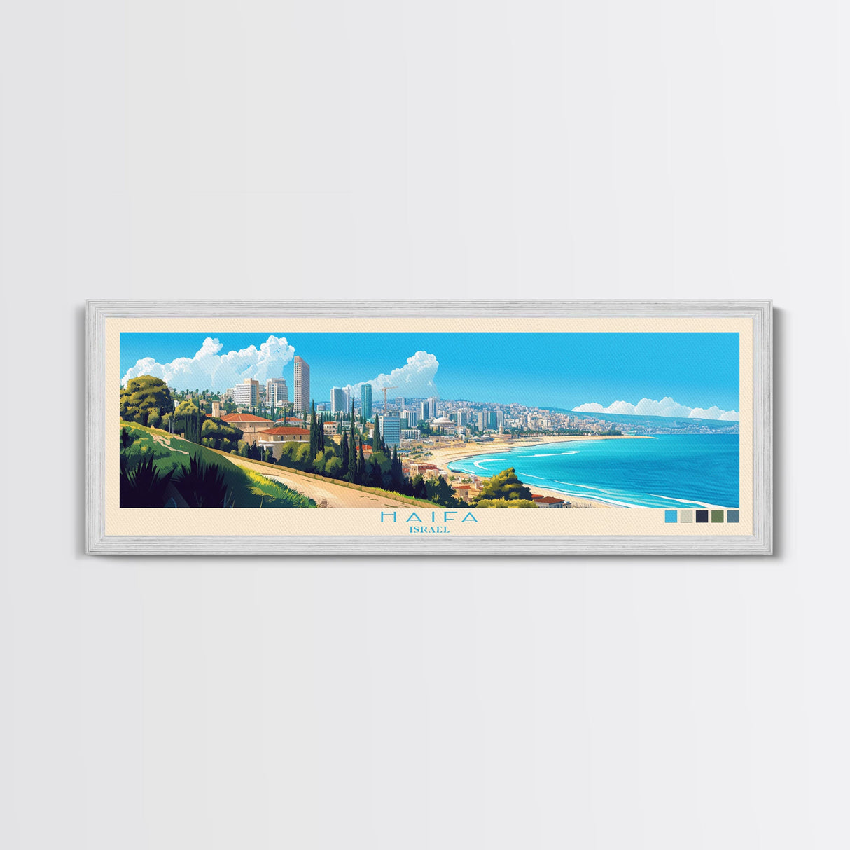 Haifa, Israel Panoramic Travel Poster Canvas Print, Haifa, Israel Painting, Israel Art, Haifa Travel Art, Guest Room Painting