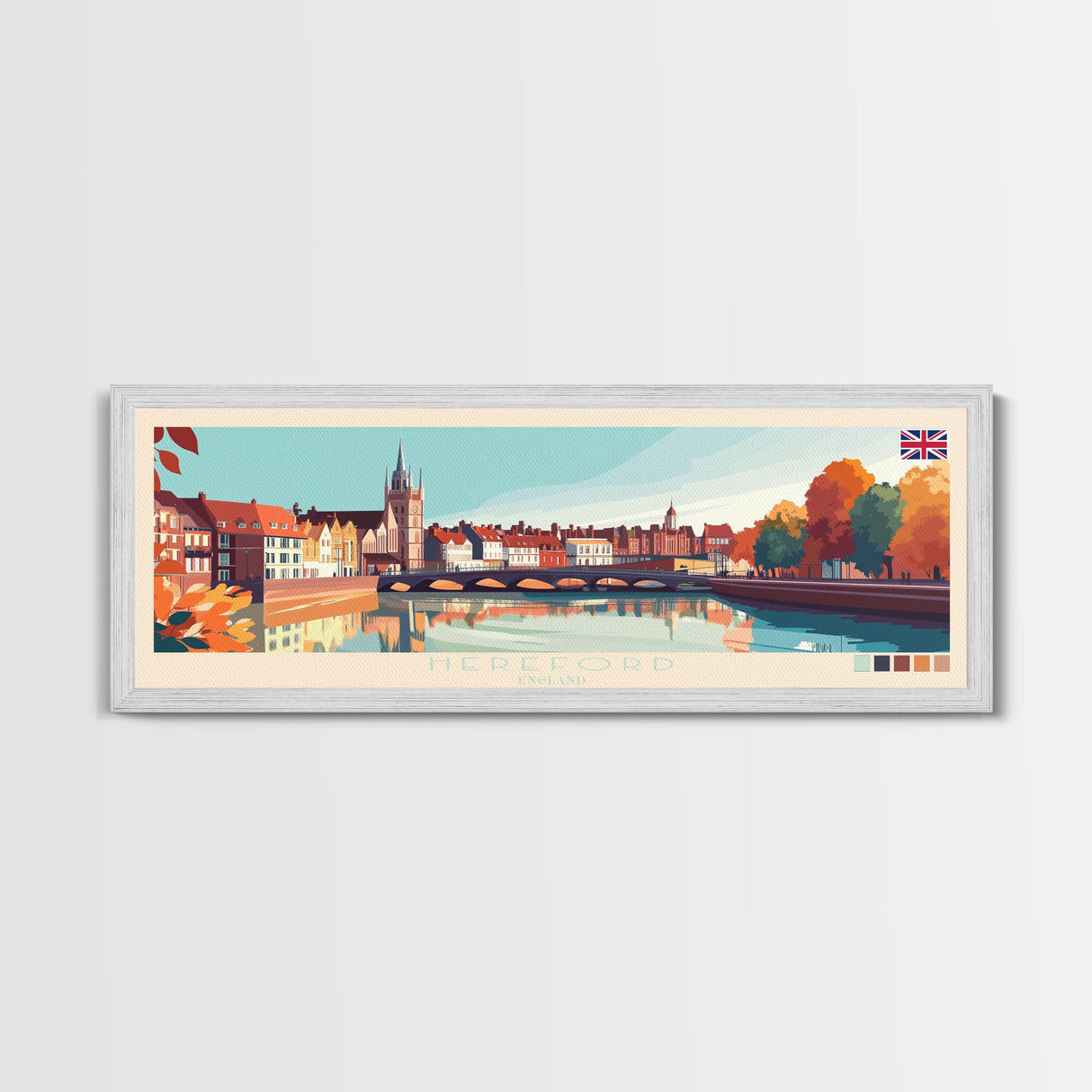 Hereford, England Travel Poster Panoramic Canvas Print, Hereford, England Painting, England Art, Hereford Travel Art, Guest Room Painting