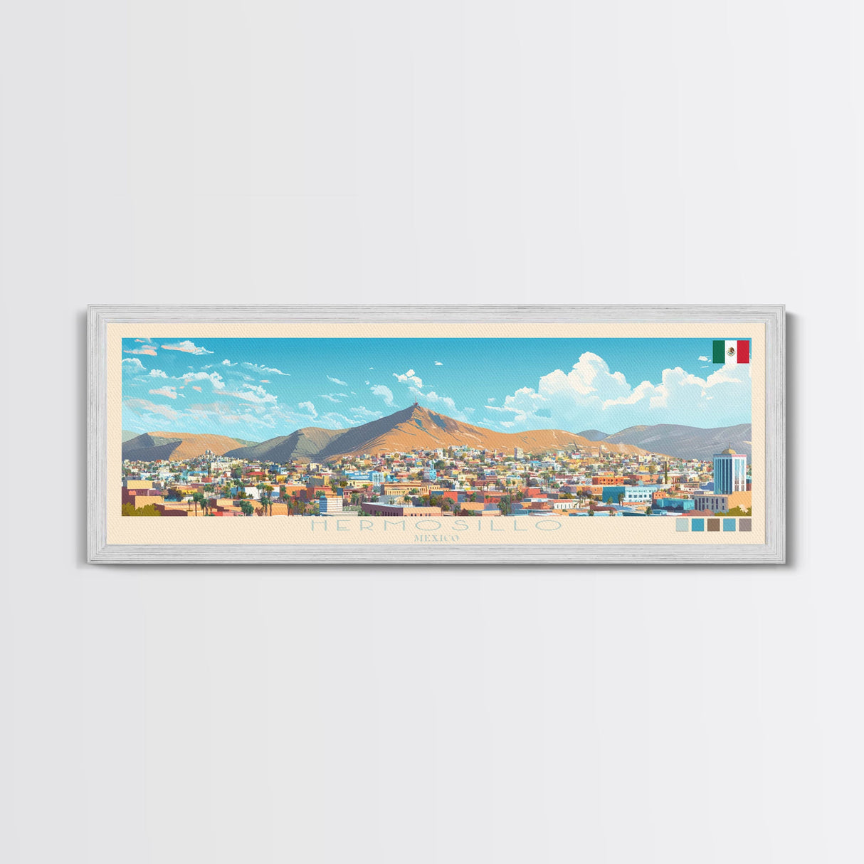 Hermosillo, Mexico Travel Poster Panoramic Canvas Print, Hermosillo, Mexico Painting, Mexico Art, Hermosillo Travel Art, Guest Room Painting