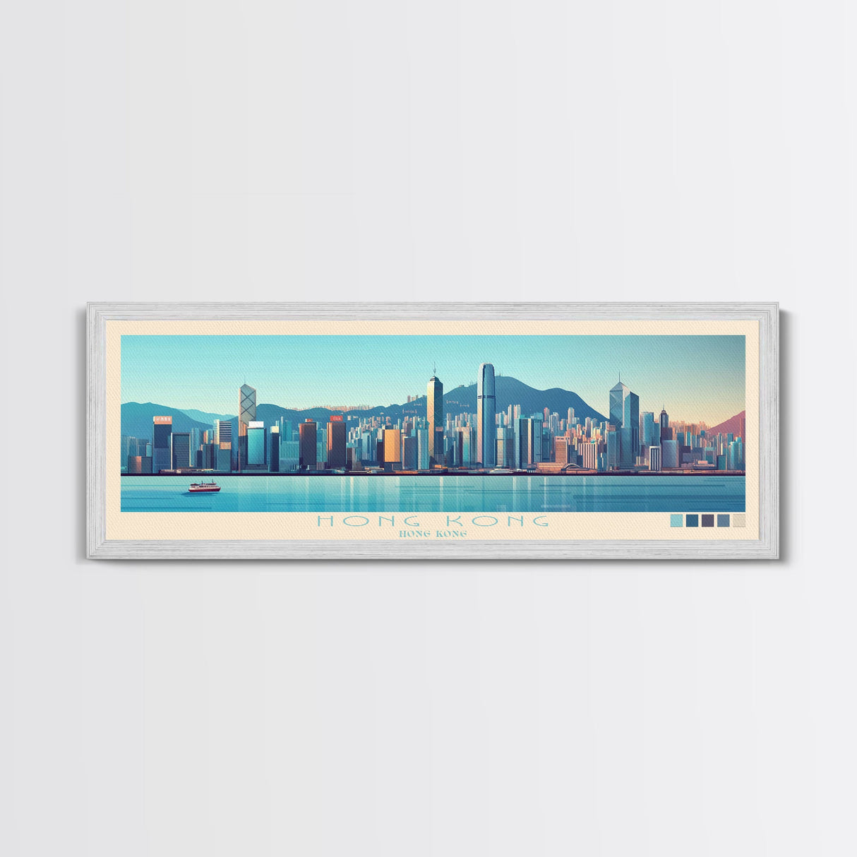 Panoramic Travel Poster Hong Kong, Hong Kong Canvas Print, Hong Kong, Hong Kong Painting, Hong Kong Art, Hong Kong Travel Art, Guest Room Painting