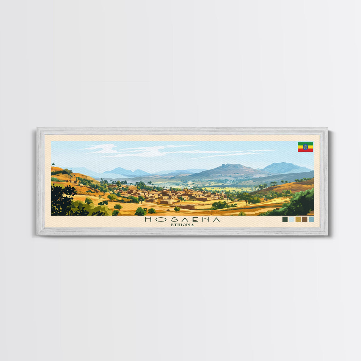 Hosaena, Ethiopia Panoramic Travel Poster Canvas Print, Hosaena, Ethiopia Painting, Ethiopia Art, Hosaena Panoramic Travel Art, Travel Painting