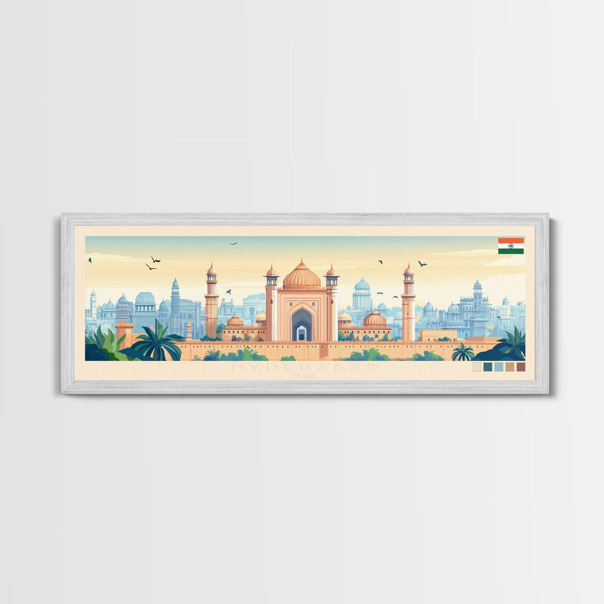 Hyderabad, India Panoramic Travel Poster Canvas Print, Hyderabad, India Painting, India Art, Hyderabad Travel Art, Guest Room Painting