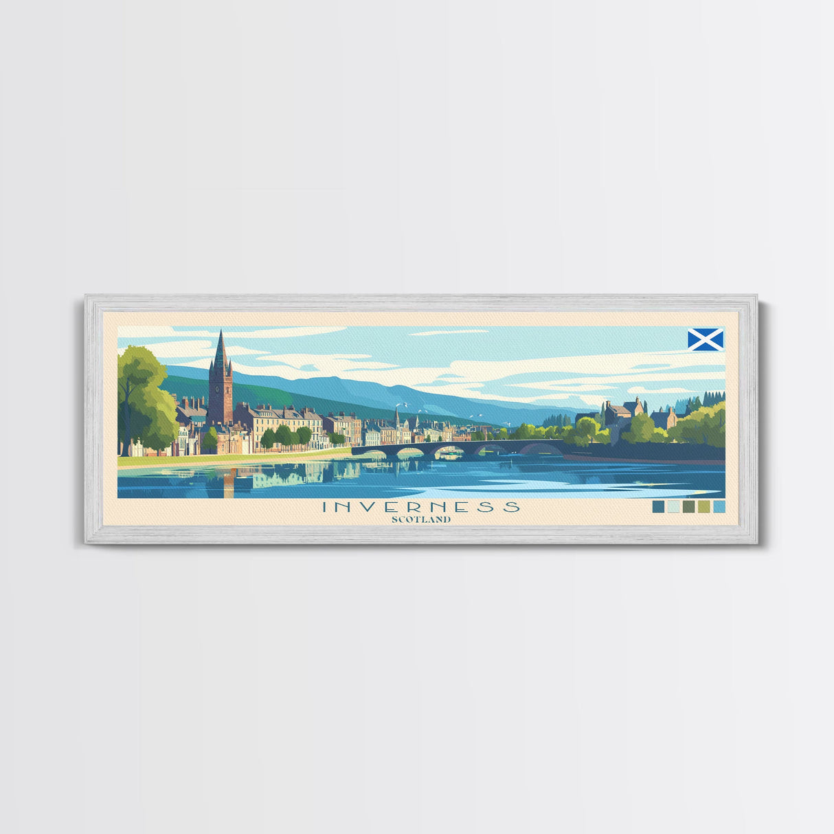 Inverness, Scotland Panoramic Travel Poster Canvas Print, Inverness, Scotland Painting, Scotland Art, Inverness Travel Art, Living Room Painting