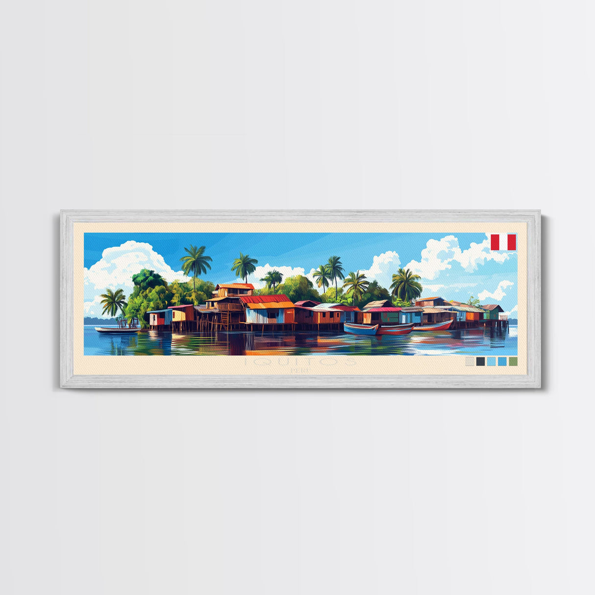 Iquitos, Peru Travel Poster Panoramic Canvas Print, Iquitos, Peru Painting, Peru Art, Iquitos Travel Art, Guest Room Painting