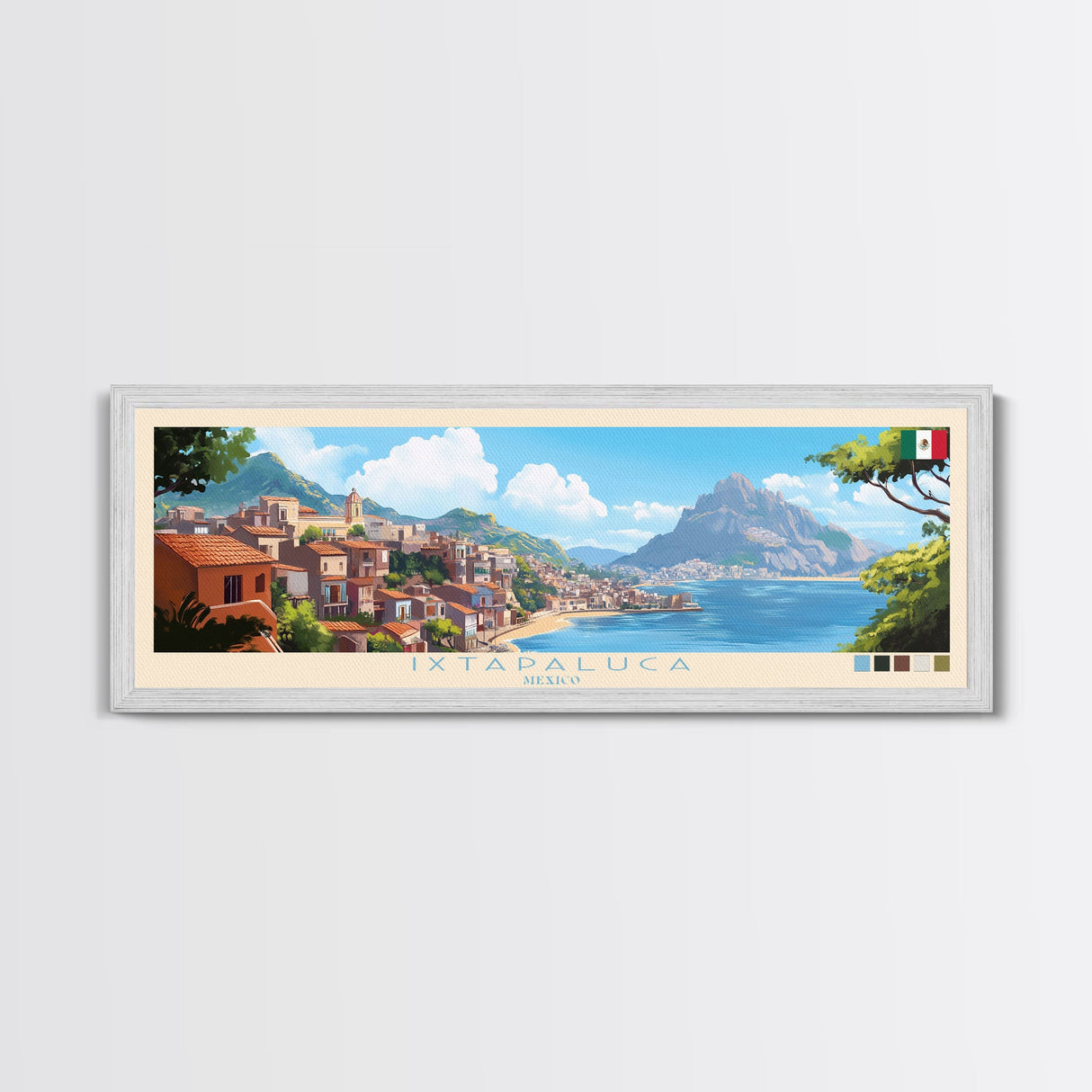 Ixtapaluca, Mexico Panoramic Travel Poster Canvas Print, Ixtapaluca, Mexico Painting, Mexico Art, Ixtapaluca Travel Art, Guest Room Painting