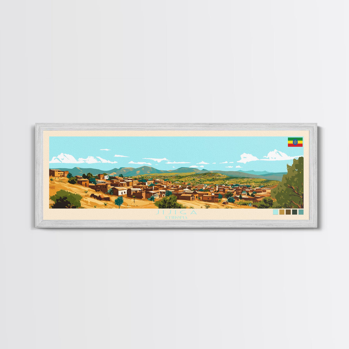 Jijiga, Ethiopia Panoramic Travel Poster Canvas Print, Jijiga, Ethiopia Painting, Ethiopia Art, Jijiga Travel Art, Guest Room Painting