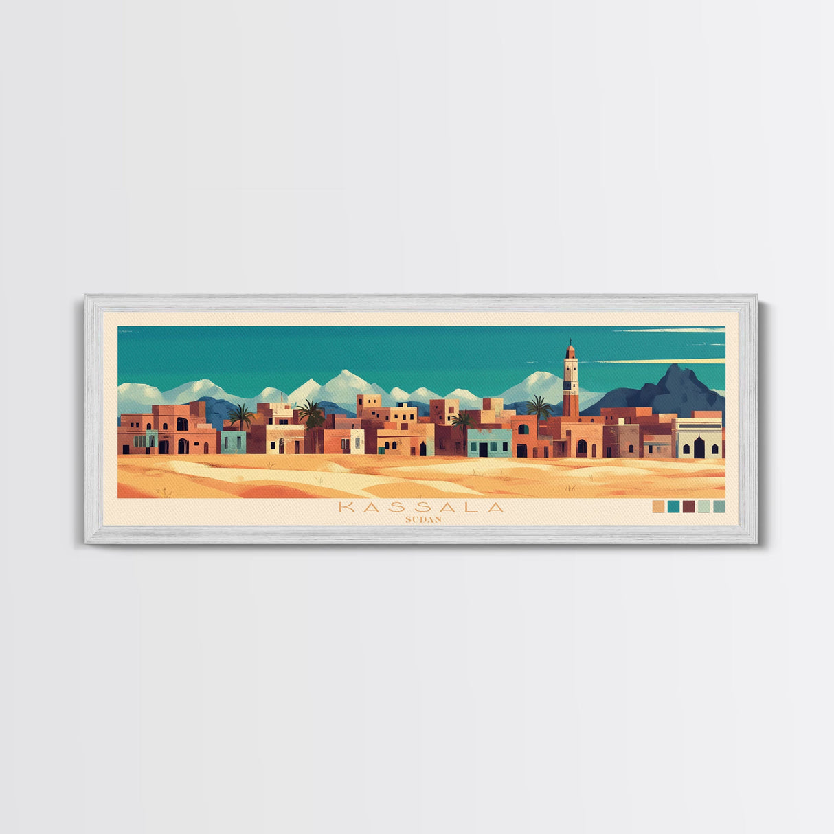 Kassala,  Sudan Panoramic Travel Poster Canvas Print, Kassala,  Sudan Painting,  Sudan Art, Kassala Travel Art, Guest Room Painting