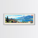 Kelowna, Canada Panoramic Travel Poster Canvas Print, Kelowna, Canada Painting, Canada Art, Kelowna Travel Art, Living Room Painting