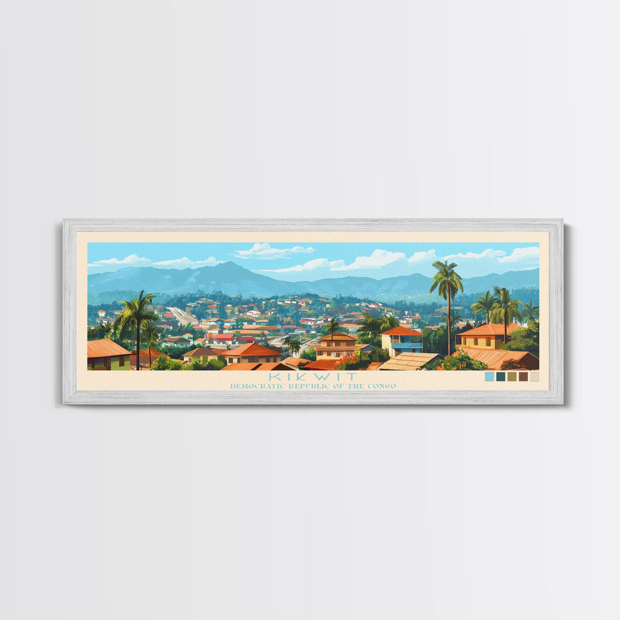 Panoramic Travel Poster Kikwit, Congo Canvas Print, Kikwit, Congo Painting, Congo Art, Kikwit Travel Art, Guest Room Painting