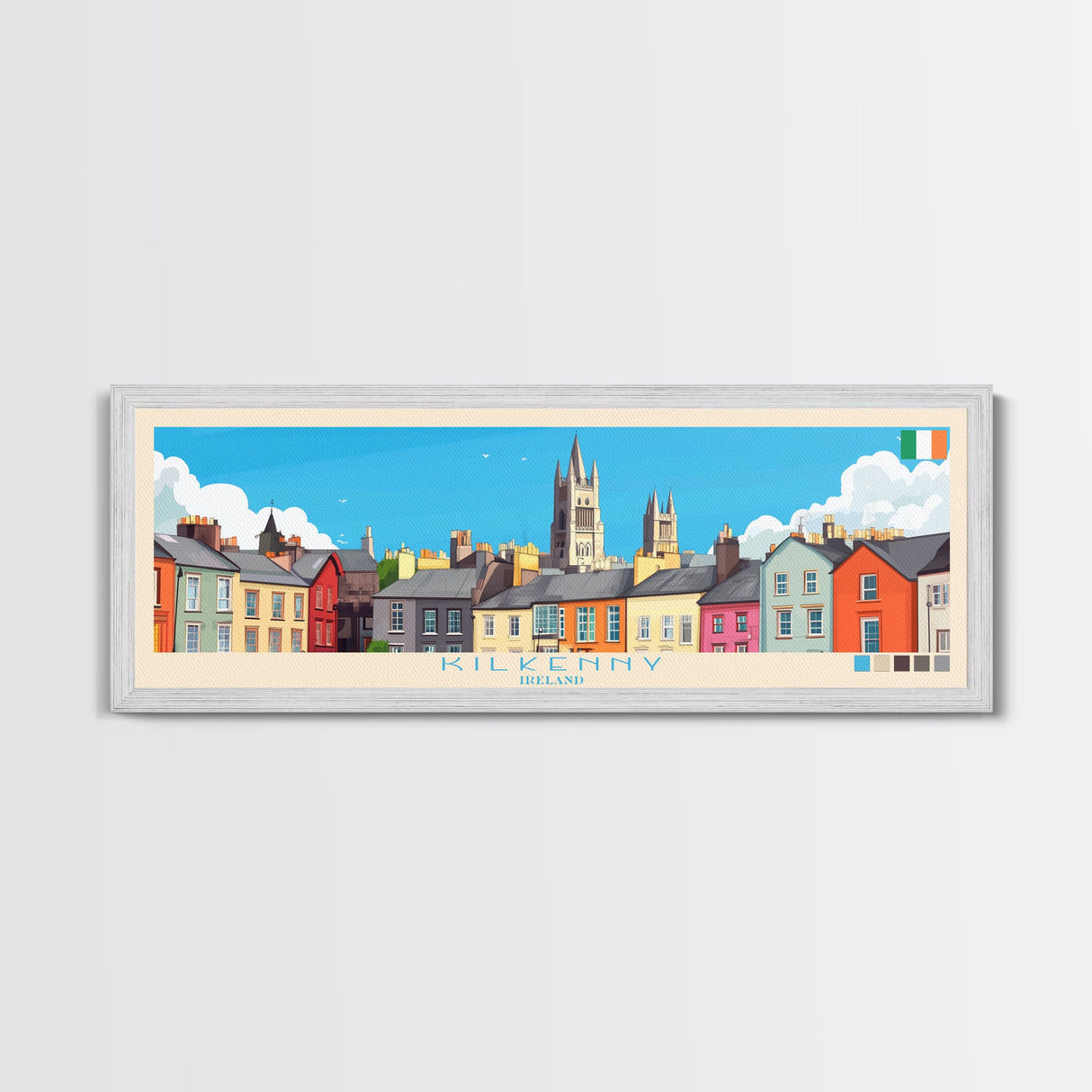 Kilkenny, Ireland Panoramic Travel Poster Canvas Print, Kilkenny, Ireland Painting, Ireland Art, Kilkenny Panoramic Travel Art, Travel Painting