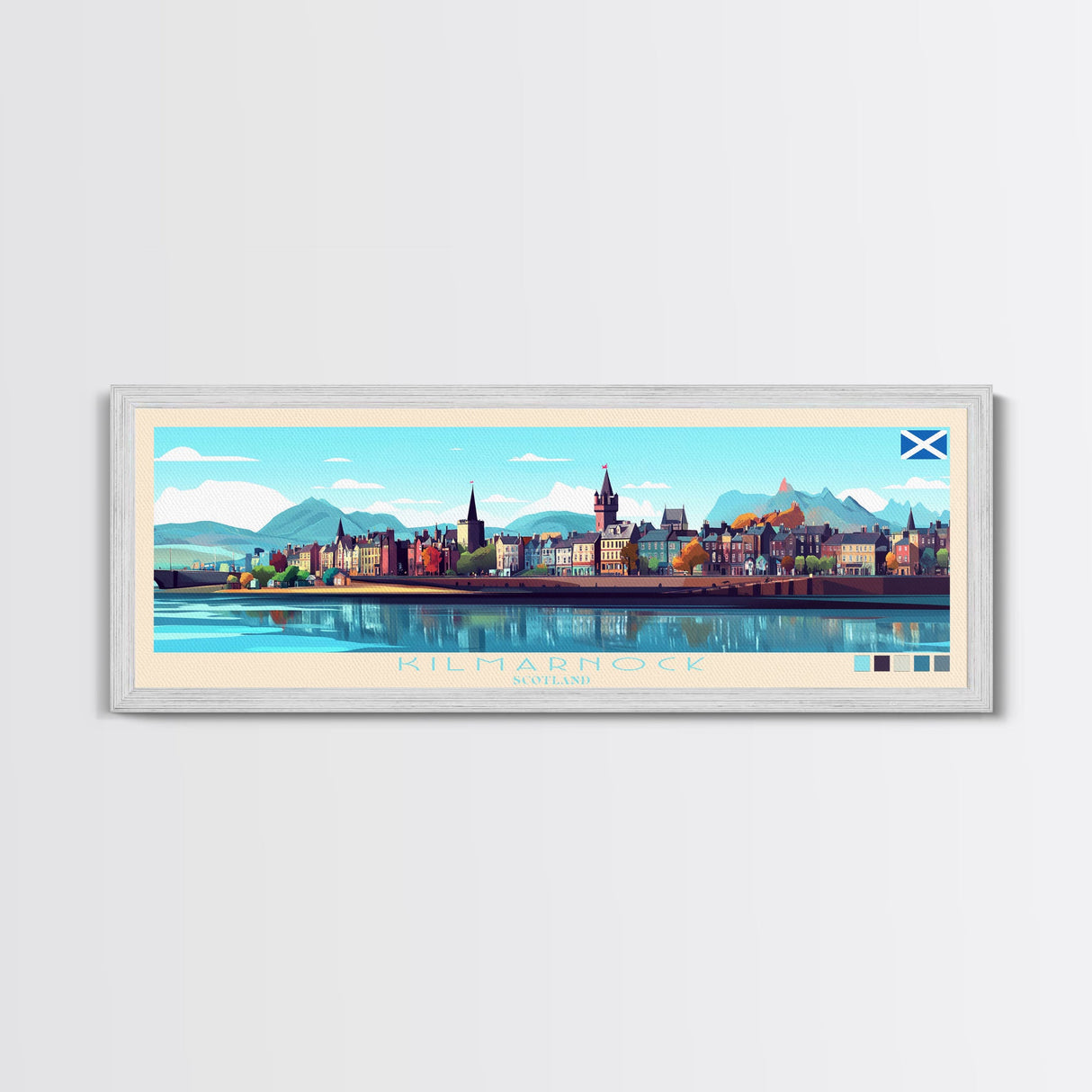 Kilmarnock, Scotland Panoramic Travel Poster Canvas Print, Kilmarnock, Scotland Painting, Scotland Art, Kilmarnock Travel Art, Guest Room Painting