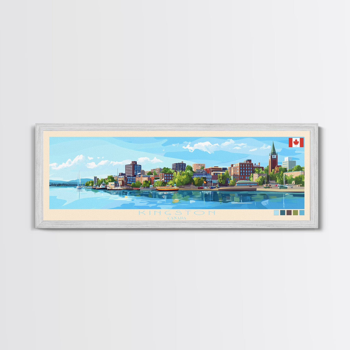 Kingston, Canada Panoramic Travel Poster Canvas Print, Kingston, Canada Painting, Canada Art, Kingston Travel Art, Living Room Painting