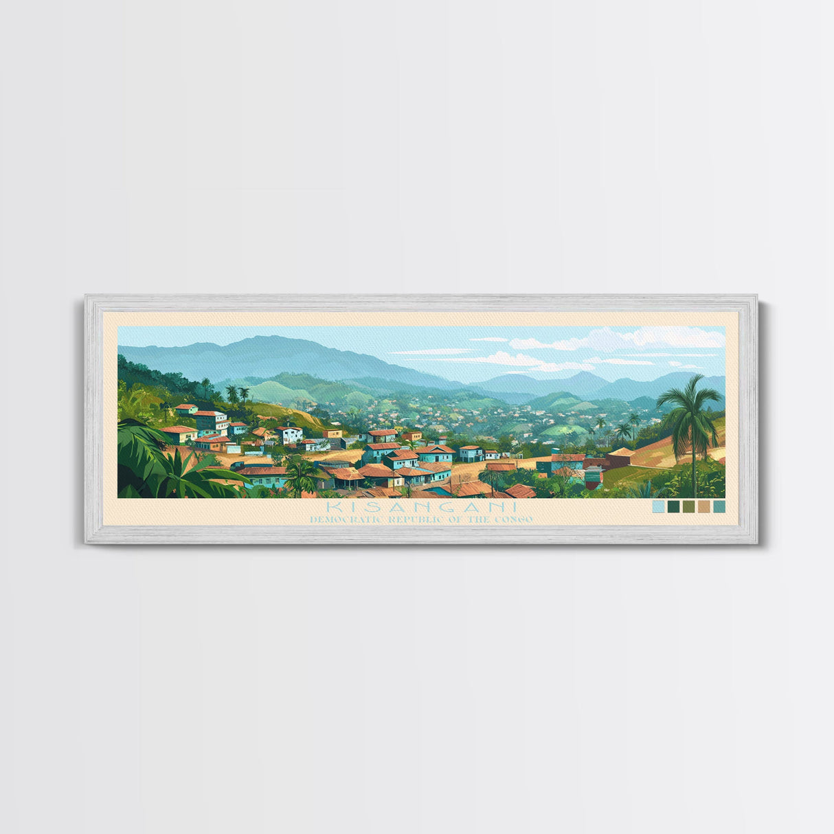 Kisangani, Congo Panoramic Travel Poster Canvas Print, Kisangani, Congo Painting, Congo Art, Kisangani Panoramic Travel Art, Travel Painting