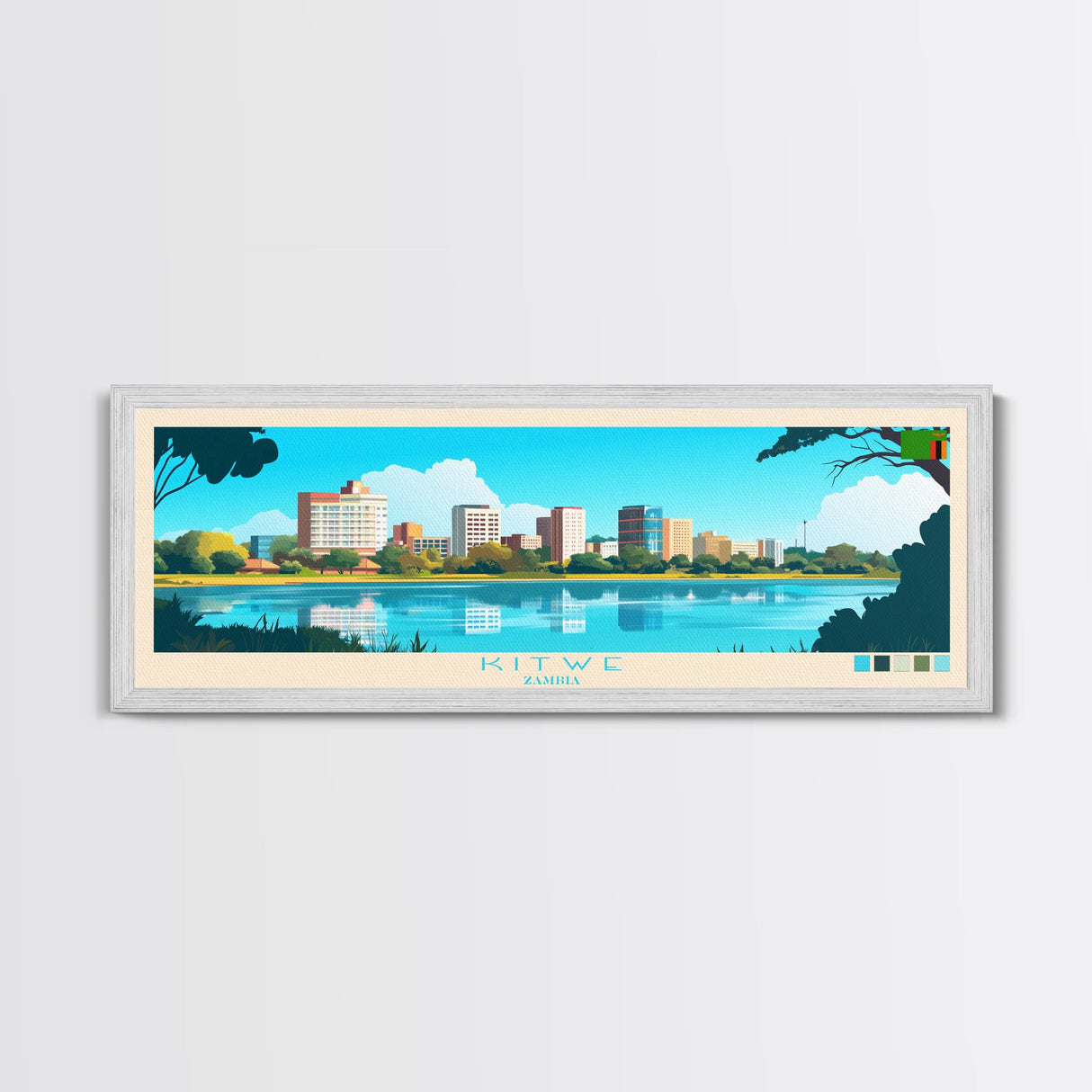 Kitwe, Zambia Panoramic Travel Poster Canvas Print, Kitwe, Zambia Painting, Zambia Art, Kitwe Panoramic Travel Art, Travel Painting