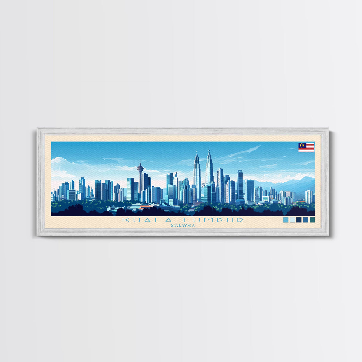 Kuala Lumpur, Malaysia Panoramic Travel Poster Canvas Print, Kuala Lumpur, Malaysia Painting, Malaysia Art, Kuala Lumpur Travel Art, Guest Room Painting