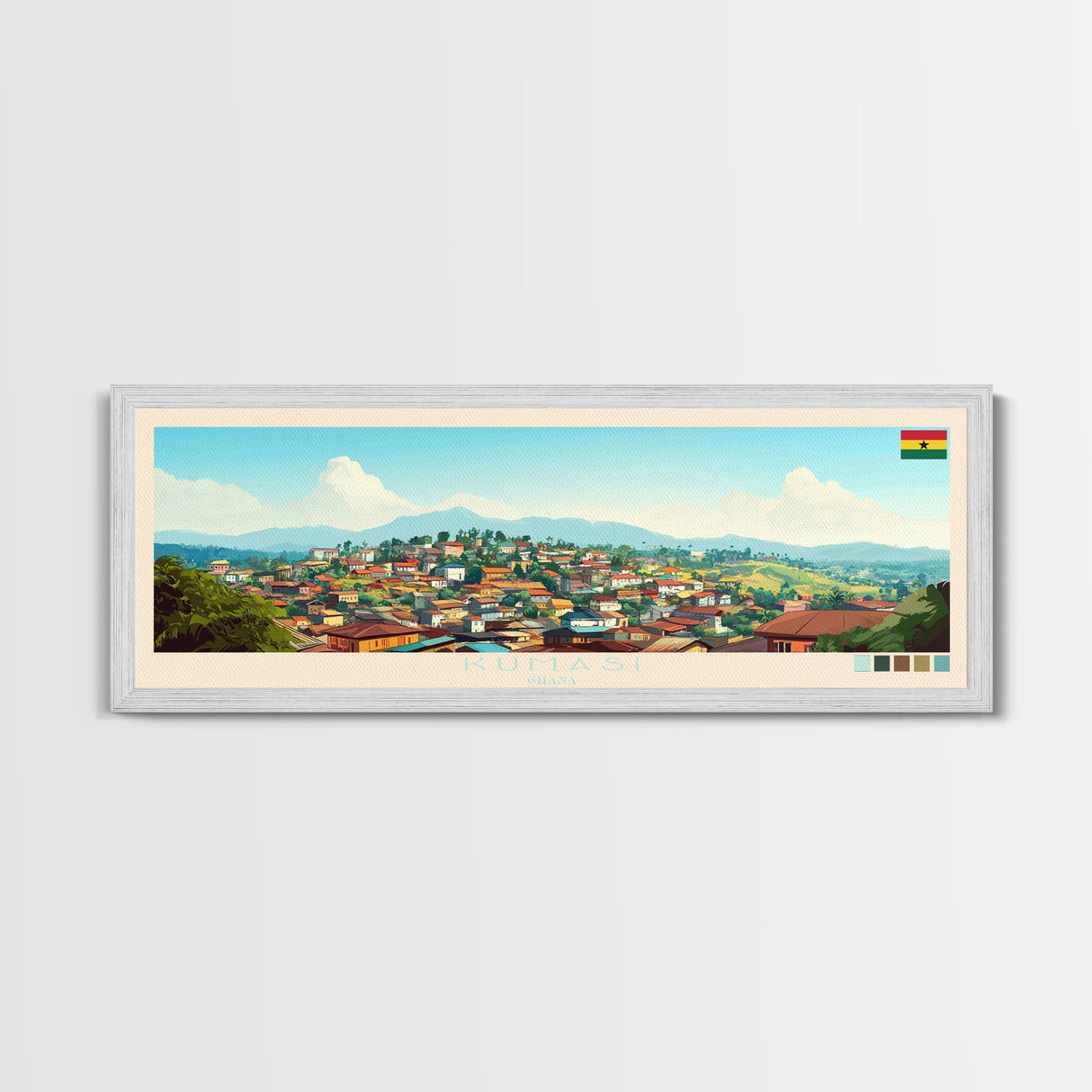 Kumasi, Ghana Panoramic Travel Poster Canvas Print, Kumasi, Ghana Painting, Ghana Art, Kumasi Panoramic Travel Art, Travel Painting