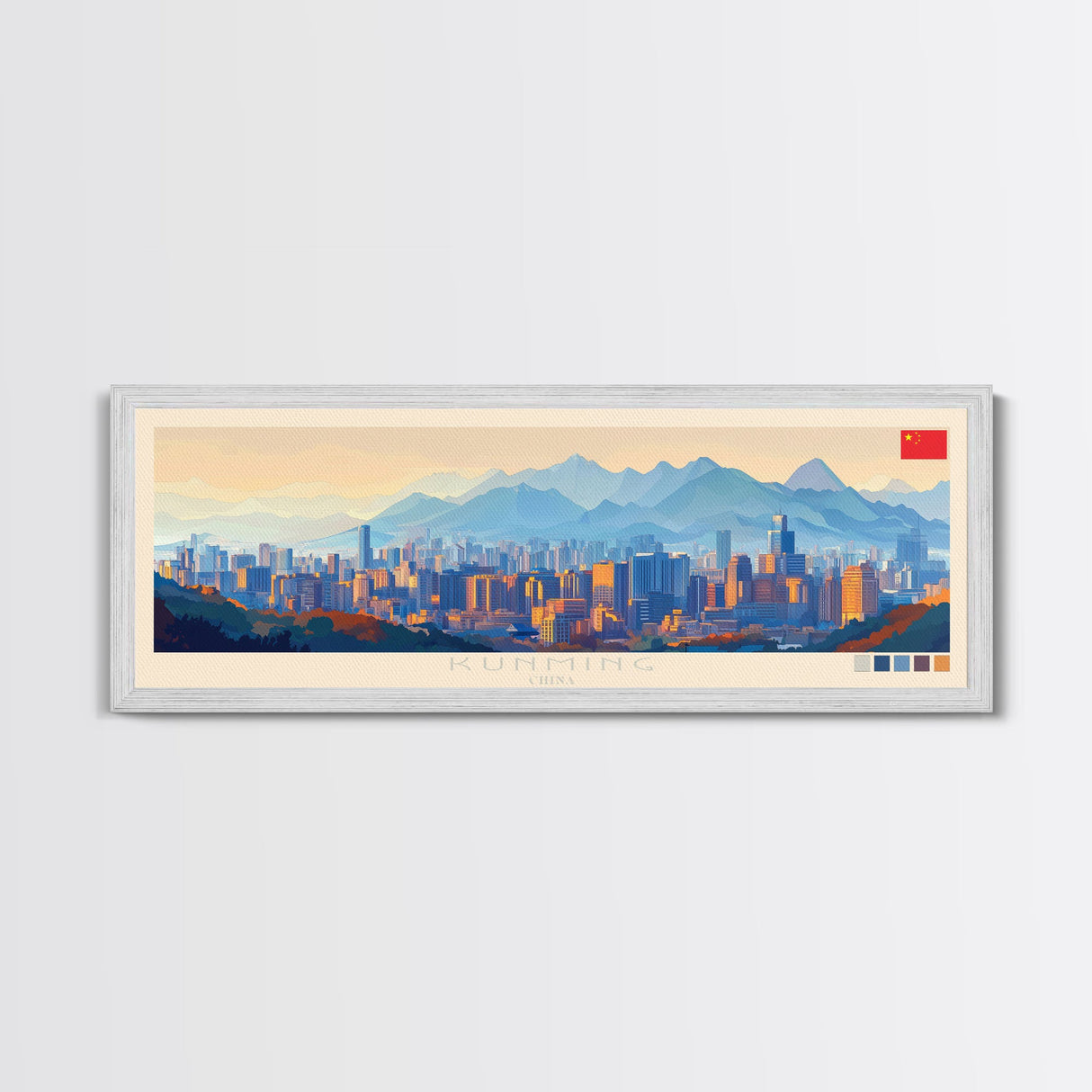 Kunming, China Panoramic Travel Poster Canvas Print, Kunming, China Painting, China Art, Kunming Travel Art, Guest Room Painting