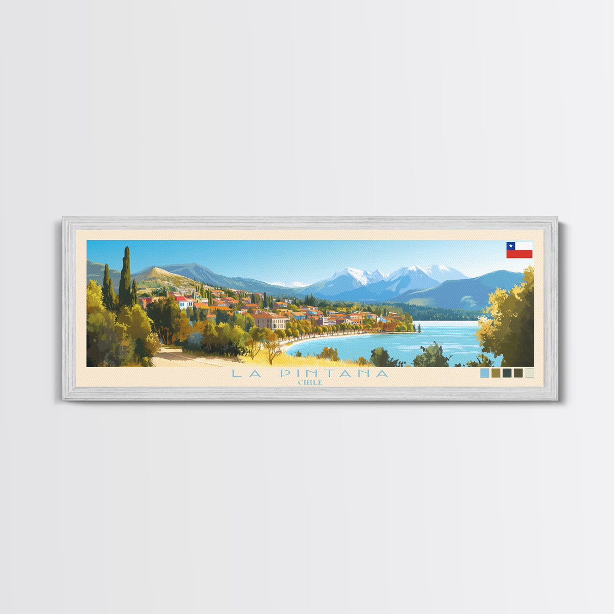 La Pintana, Chile Panoramic Travel Poster Canvas Print, La Pintana, Chile Painting, Chile Art, La Pintana Travel Art, Guest Room Painting