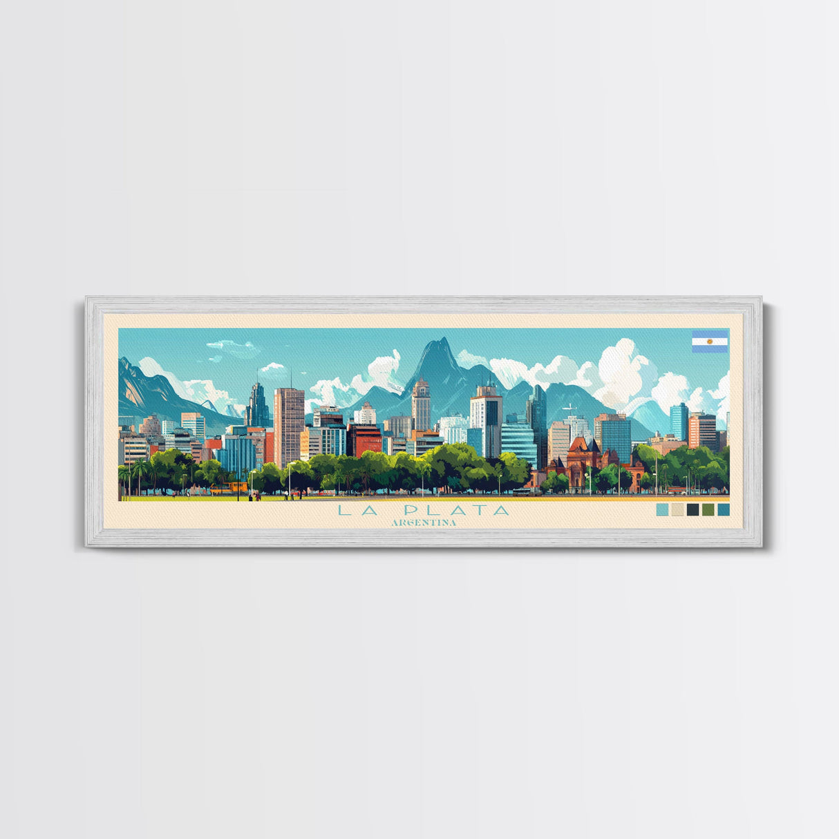 Panoramic Travel Poster La Plata, Argentina Canvas Print, La Plata, Argentina Painting, Argentina Art, La Plata Travel Art, Guest Room Painting