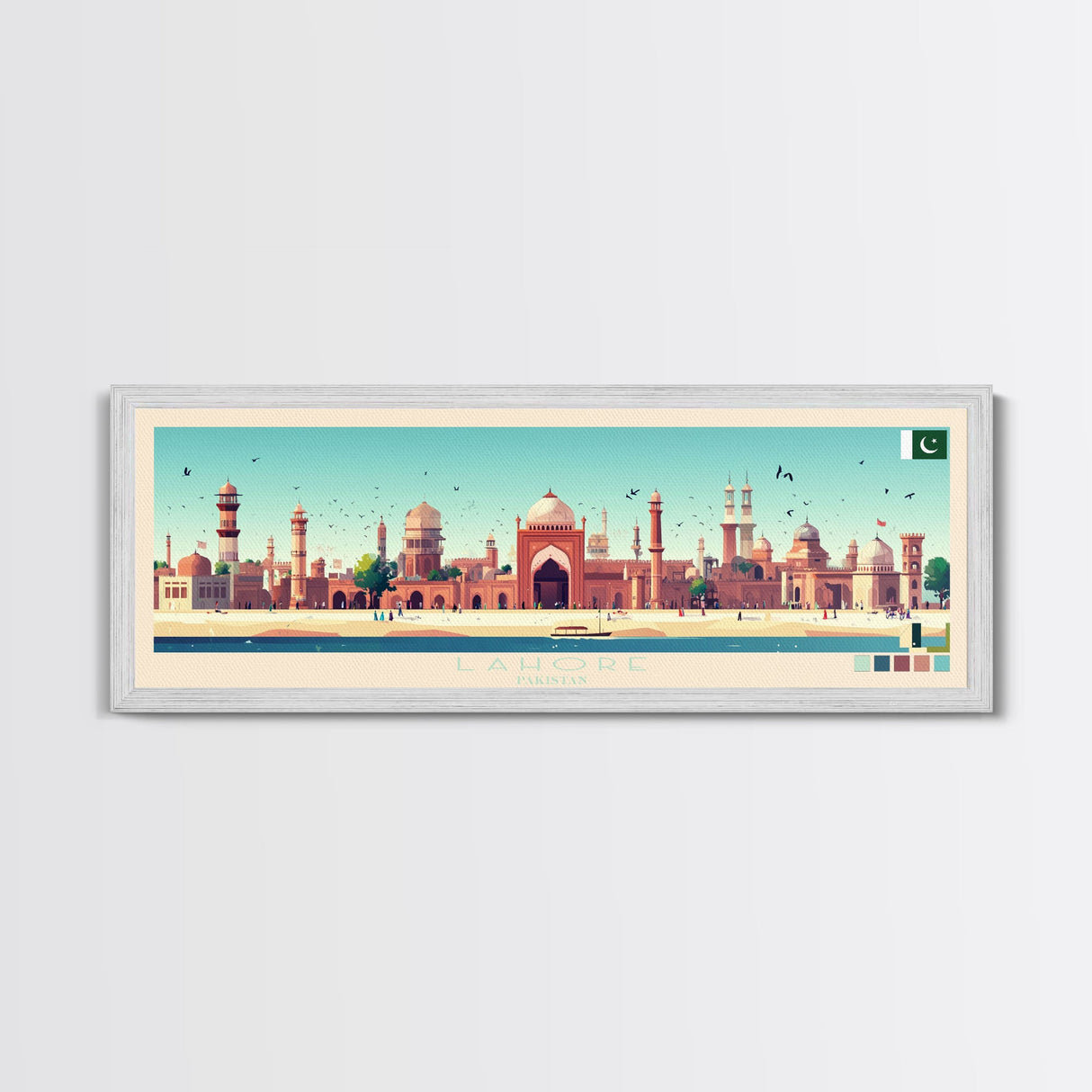 Lahore, Pakistan Panoramic Travel Poster Canvas Print, Lahore, Pakistan Painting, Pakistan Art, Lahore Travel Art, Guest Room Painting