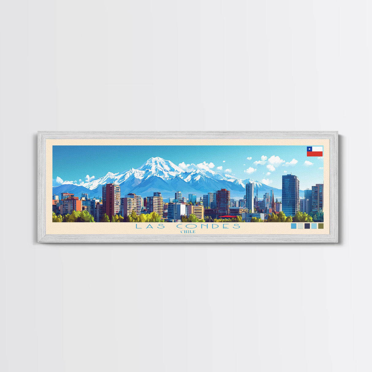 Las Condes, Chile Panoramic Travel Poster Canvas Print, Las Condes, Chile Painting, Chile Art, Las Condes Panoramic Travel Art, Travel Painting