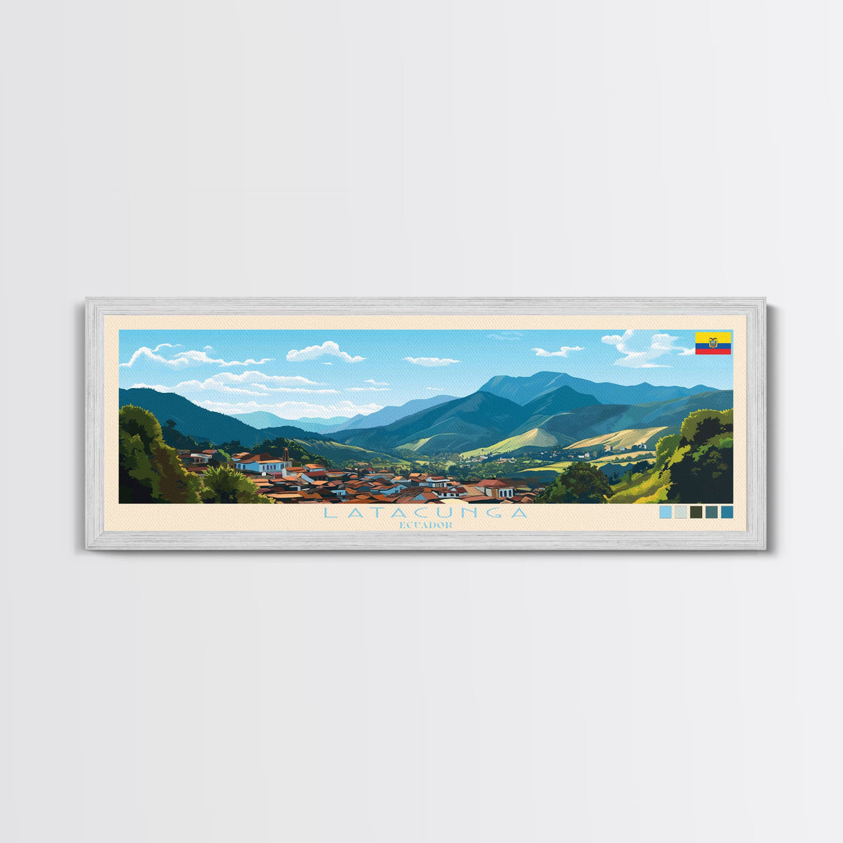 Latacunga, Ecuador Panoramic Travel Poster Canvas Print, Latacunga, Ecuador Painting, Ecuador Art, Latacunga Travel Art, Guest Room Painting