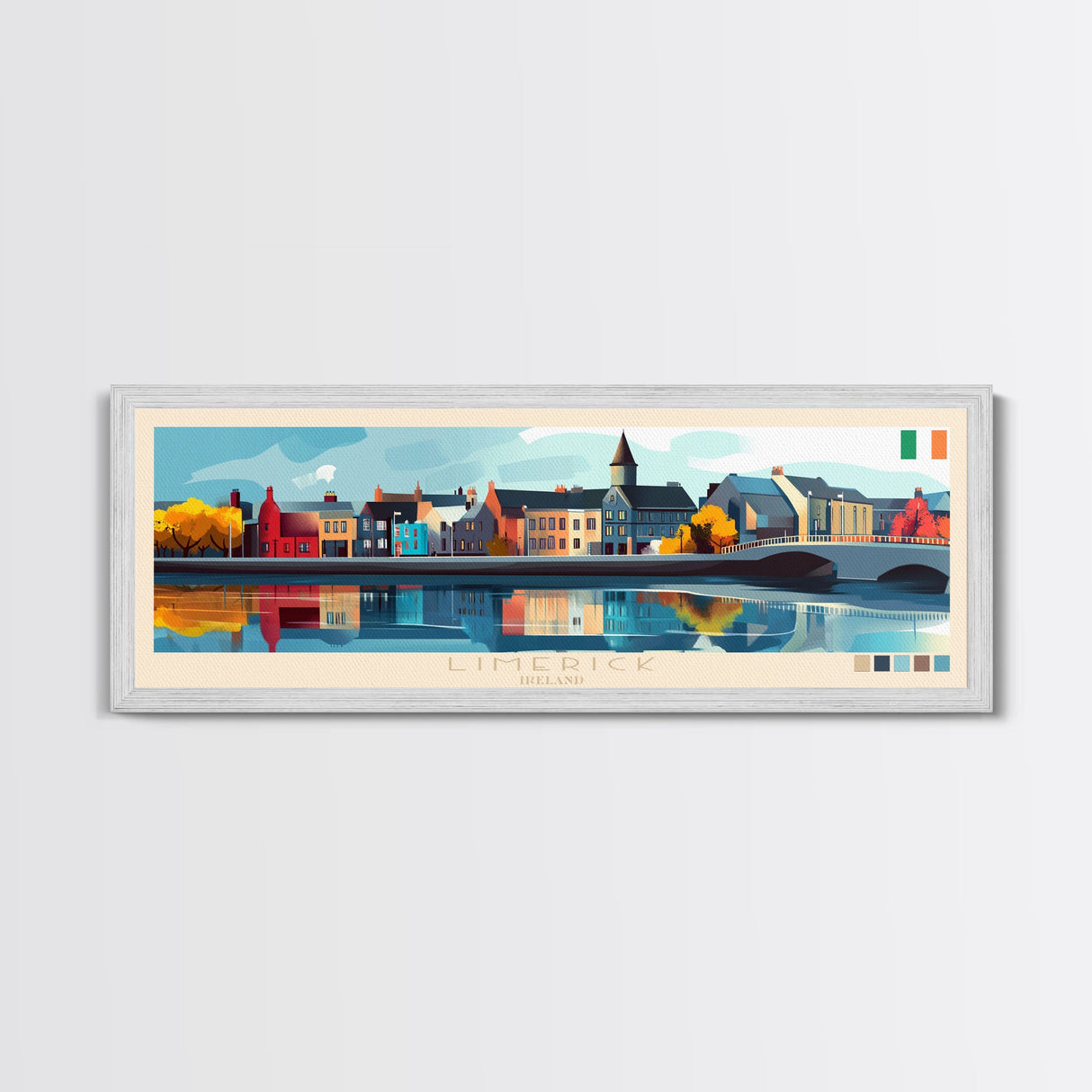 Limerick, Ireland Panoramic Travel Poster Canvas Print, Limerick, Ireland Painting, Ireland Art, Limerick Travel Art, Guest Room Painting