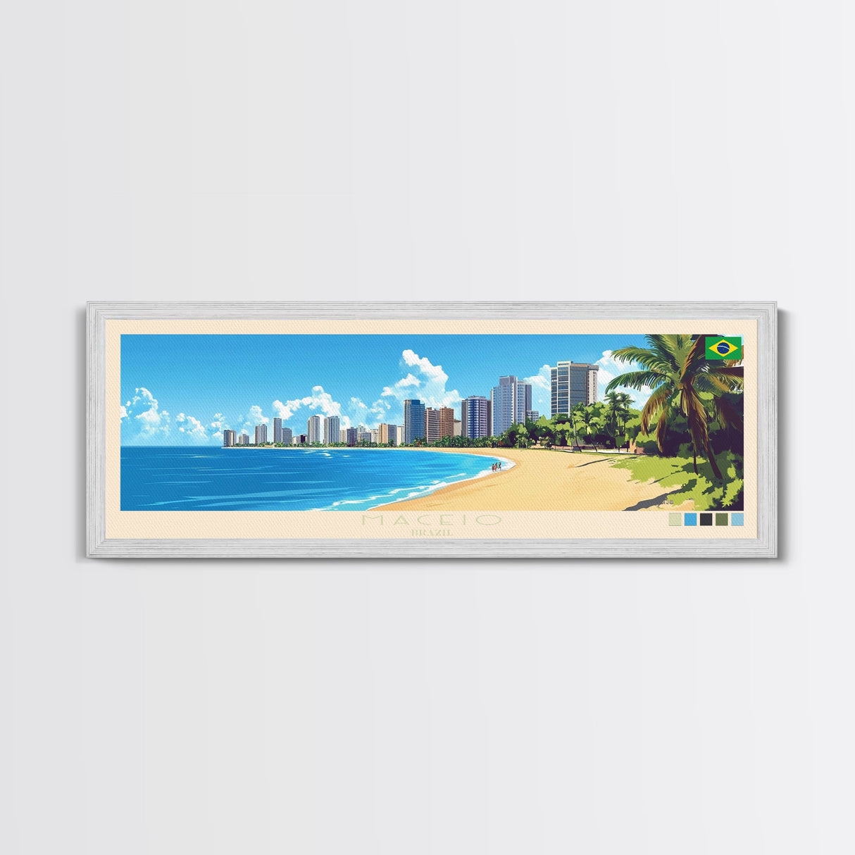 Maceio, Brazil Panoramic Travel Poster Canvas Print, Maceio, Brazil Painting, Brazil Art, Maceio Travel Art, Guest Room Painting