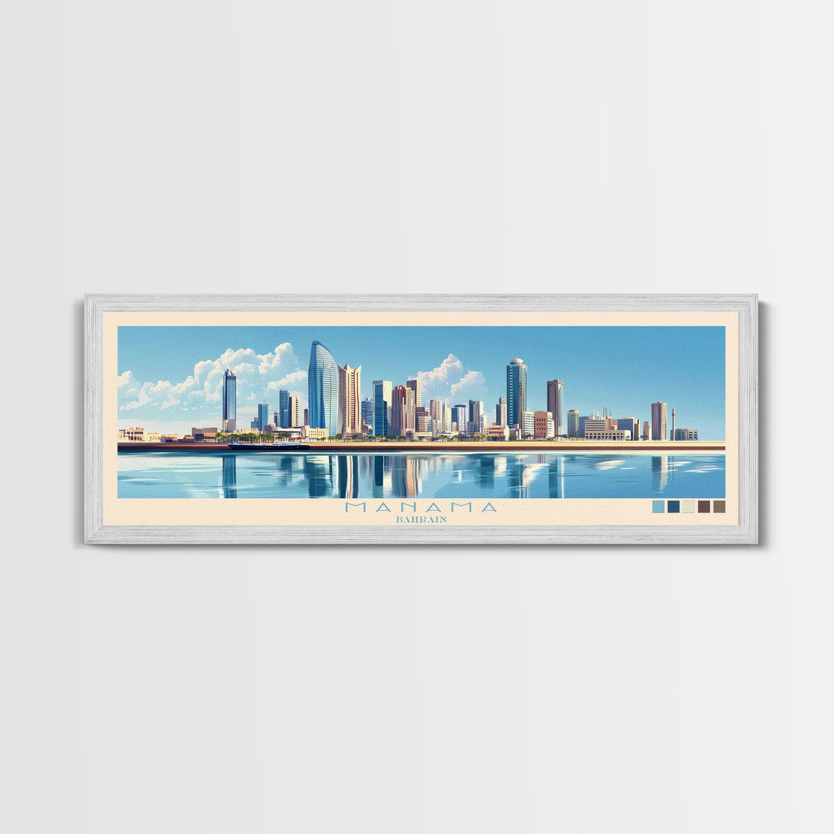 Manama, Bahrain Travel Poster Panoramic Canvas Print, Manama, Bahrain Painting, Bahrain Art, Manama Travel Art, Guest Room Painting