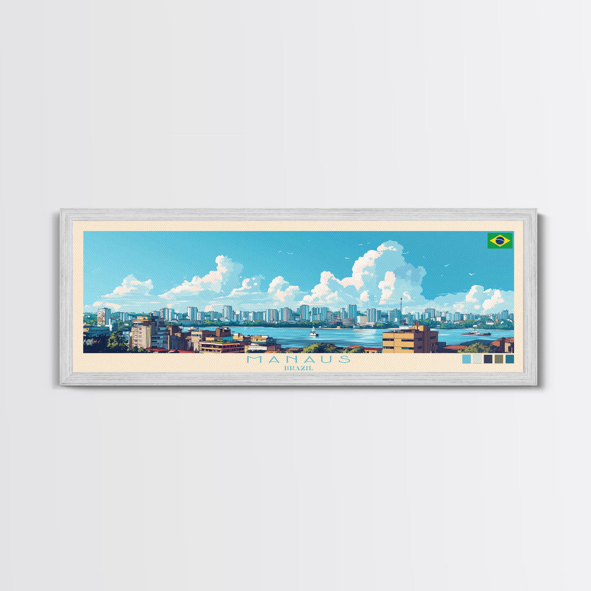 Manaus, Brazil Panoramic Travel Poster Canvas Print, Manaus, Brazil Painting, Brazil Art, Manaus Panoramic Travel Art, Travel Painting