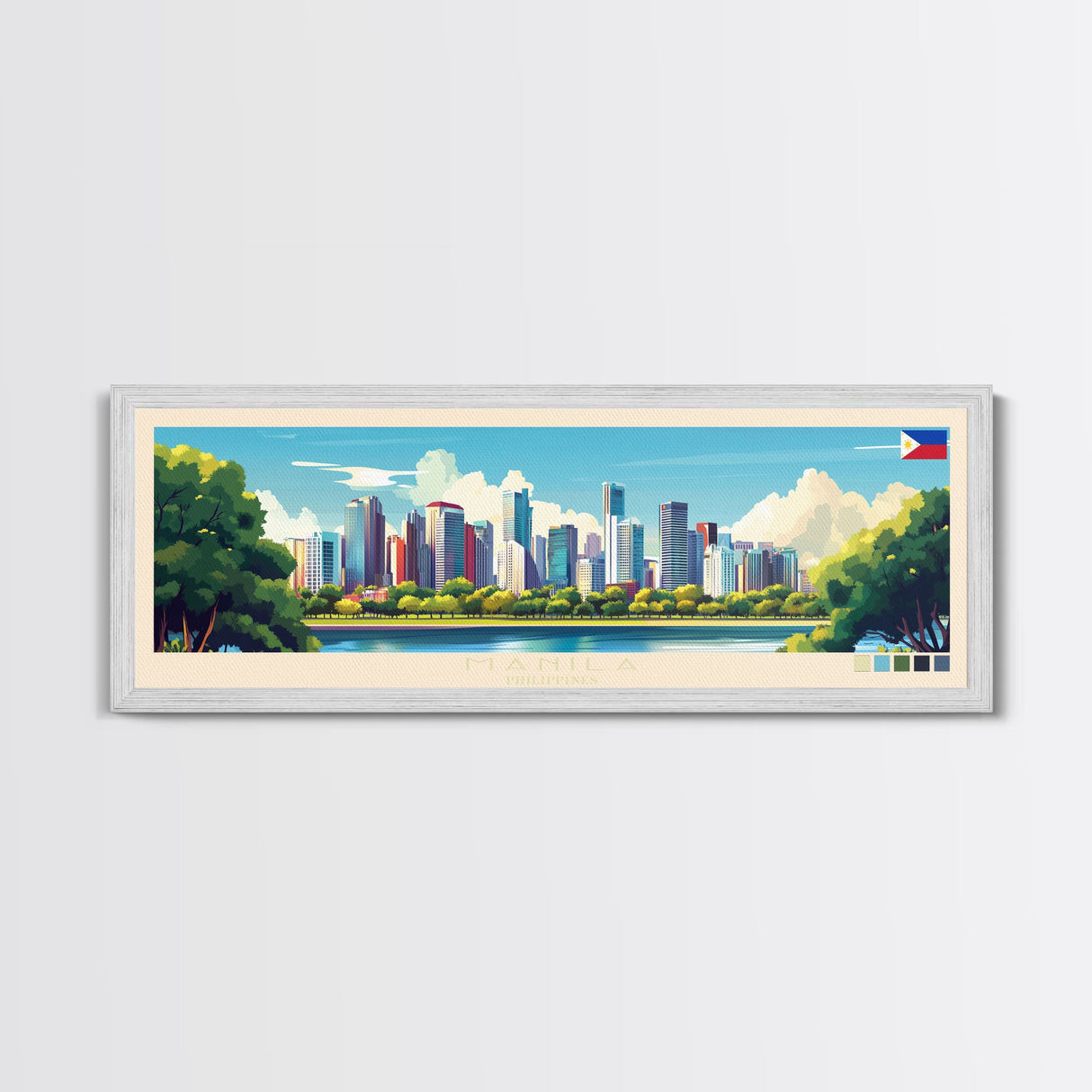 Manila, Philippines Panoramic Travel Poster Canvas Print, Manila, Philippines Painting, Philippines Art, Manila Panoramic Travel Art, Travel Painting