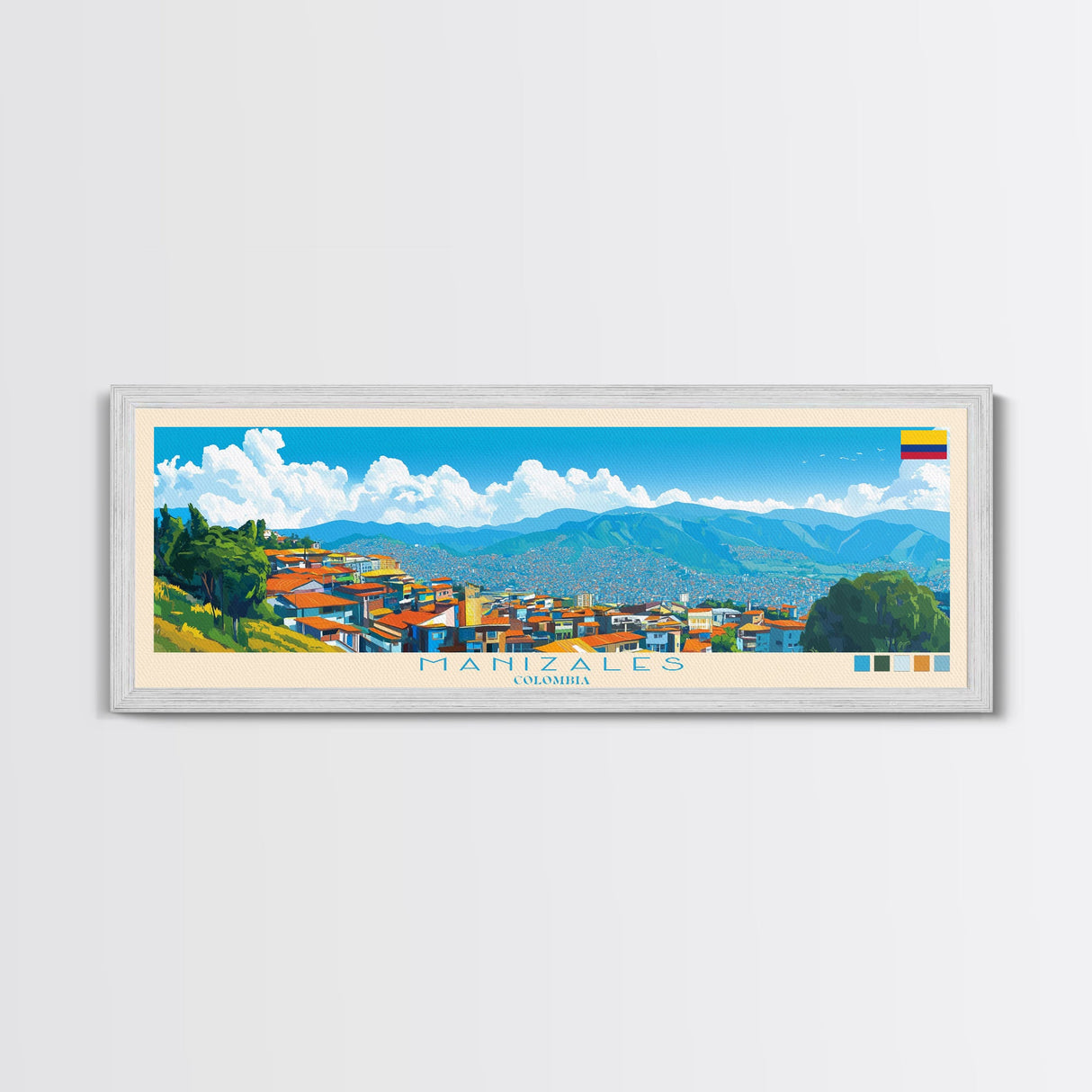 Manizales, Colombia Panoramic Travel Poster Canvas Print, Manizales, Colombia Painting, Colombia Art, Manizales Travel Art, Guest Room Painting