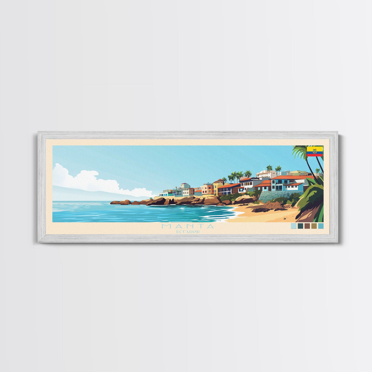 Manta, Ecuador Panoramic Travel Poster Canvas Print, Manta, Ecuador Painting, Ecuador Art, Manta Travel Art, Living Room Painting