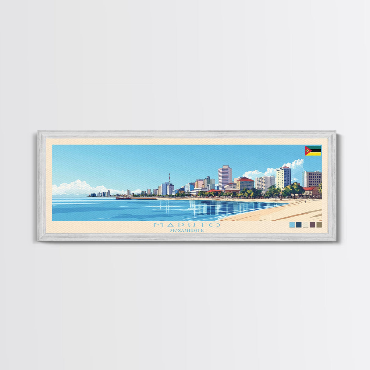 Maputo, Mozambique Travel Poster Panoramic Canvas Print, Maputo, Mozambique Painting, Mozambique Art, Maputo Travel Art, Guest Room Painting