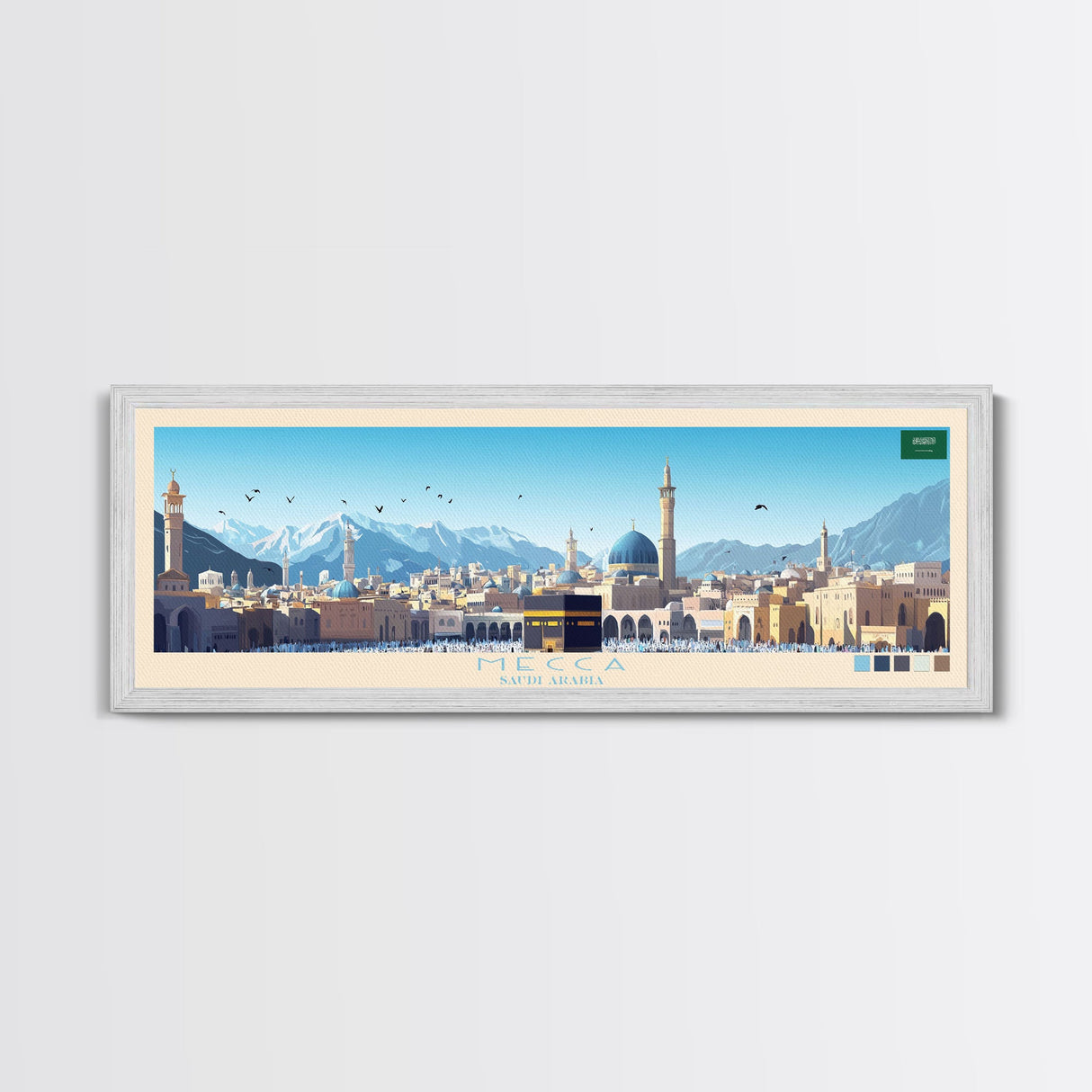 Mecca, Saudi Arabia Travel Poster Panoramic Canvas Print, Mecca, Saudi Arabia Painting, Saudi Arabia Art, Mecca Travel Art, Guest Room Painting