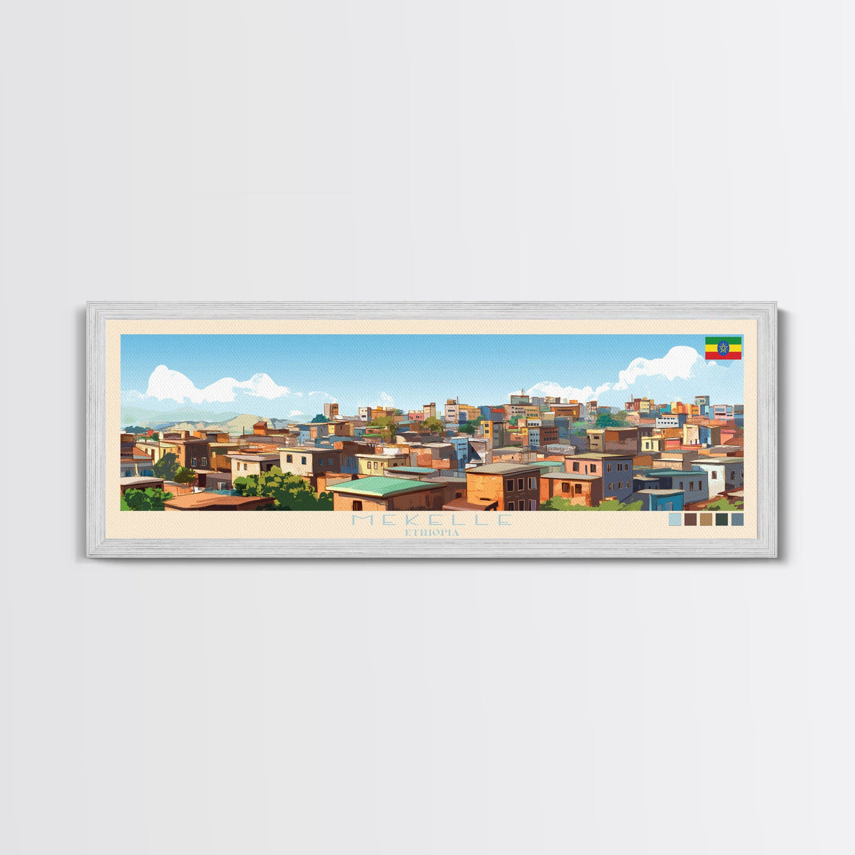 Mekelle, Ethiopia Panoramic Travel Poster Canvas Print, Mekelle, Ethiopia Painting, Ethiopia Art, Mekelle Panoramic Travel Art, Travel Painting