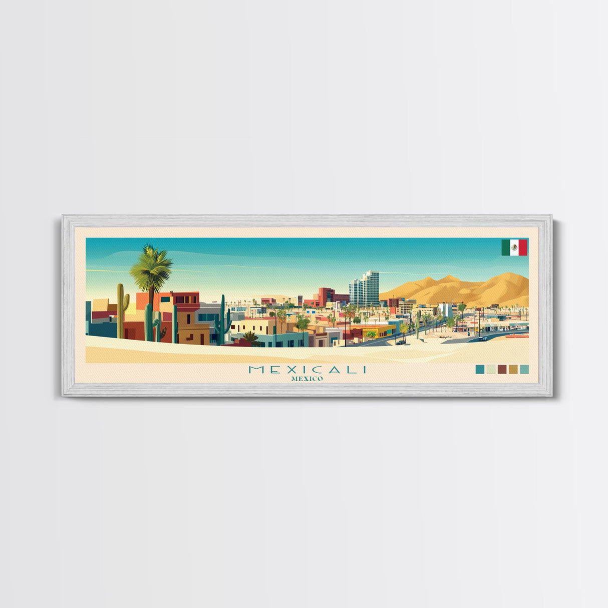 Mexicali, Mexico Panoramic Travel Poster Canvas Print, Mexicali, Mexico Painting, Mexico Art, Mexicali Panoramic Travel Art, Travel Painting