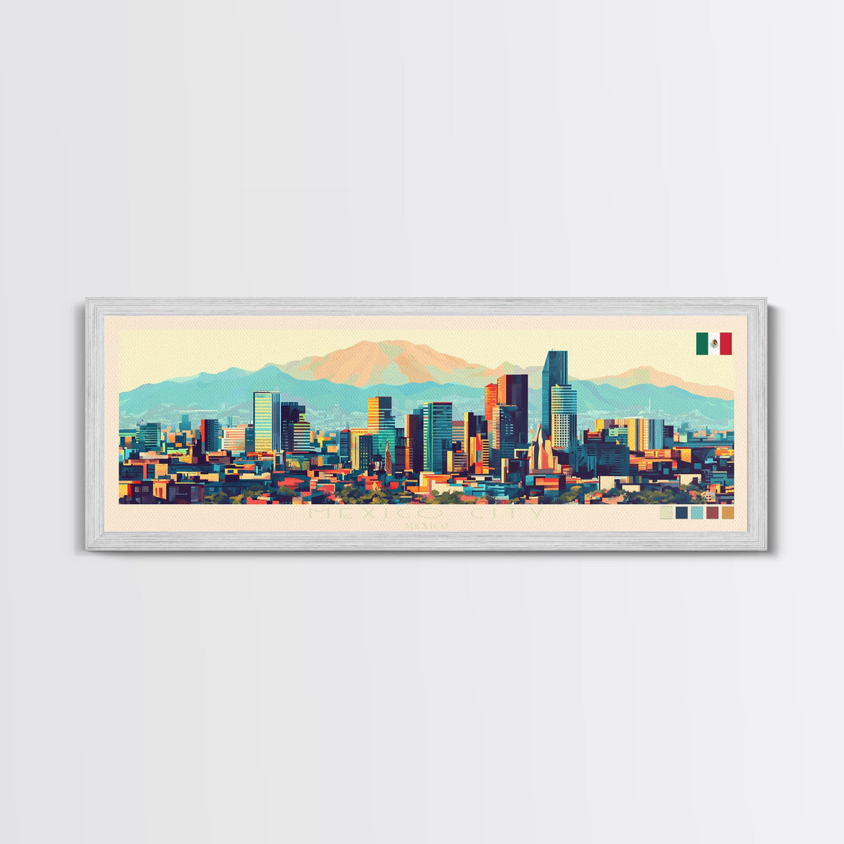 Mexico City, Mexico Panoramic Travel Poster Canvas Print, Mexico City, Mexico Painting, Mexico Art, Mexico City Travel Art, Guest Room Painting