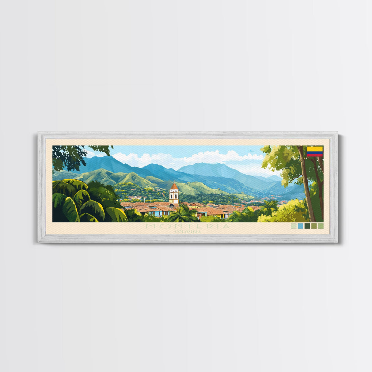 Monteria, Colombia Panoramic Travel Poster Canvas Print, Monteria, Colombia Painting, Colombia Art, Monteria Panoramic Travel Art, Travel Painting