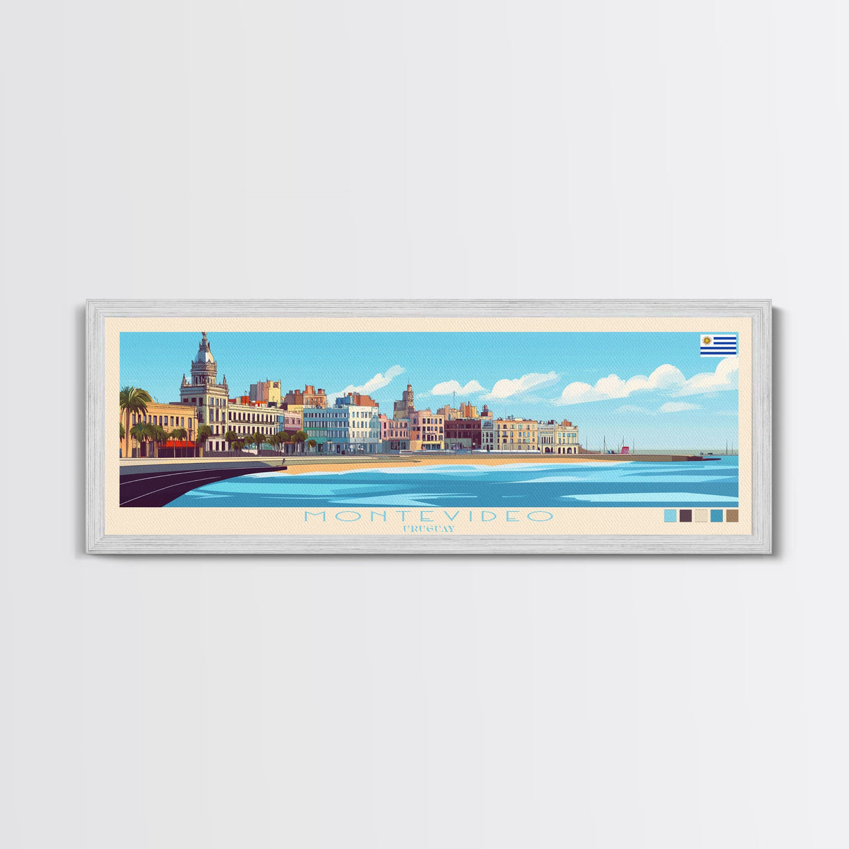 Montevideo, Uruguay Panoramic Travel Poster Canvas Print, Montevideo, Uruguay Painting, Uruguay Art, Montevideo Panoramic Travel Art, Travel Painting