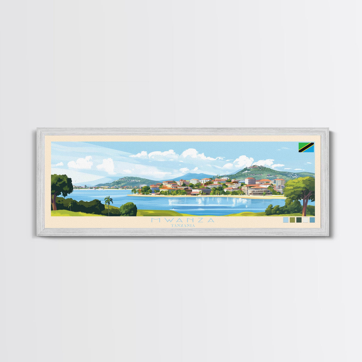 Mwanza, Tanzania Panoramic Travel Poster Canvas Print, Mwanza, Tanzania Painting, Tanzania Art, Mwanza Panoramic Travel Art, Travel Painting