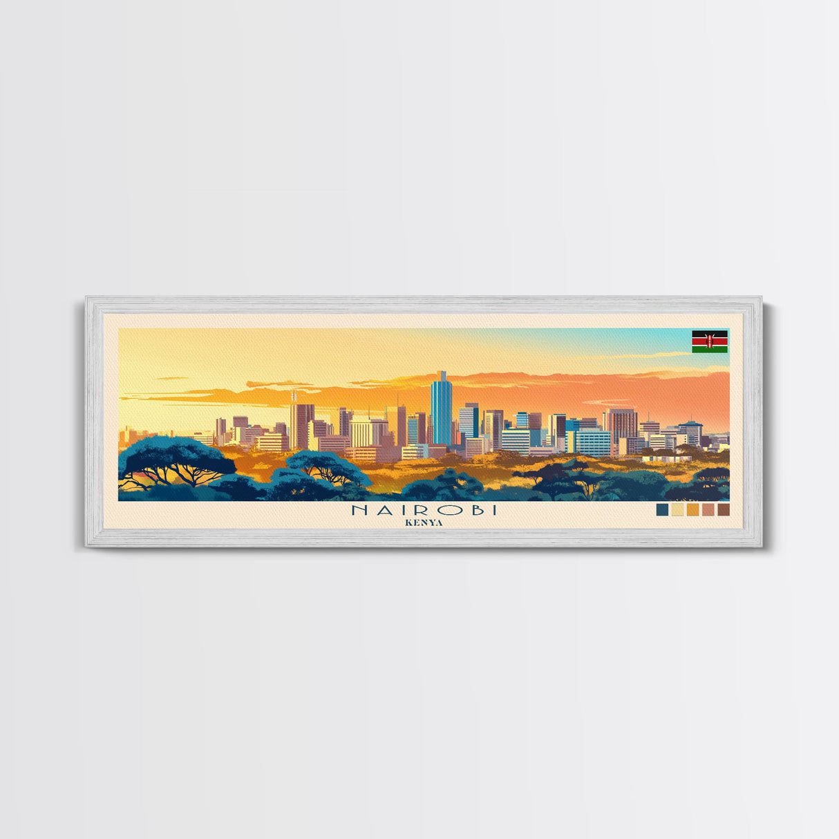 Nairobi, Kenya Panoramic Travel Poster Canvas Print, Nairobi, Kenya Painting, Kenya Art, Nairobi Travel Art, Living Room Painting