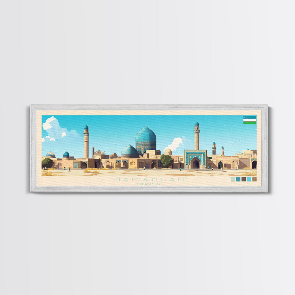 Namangan, Uzbekistan Travel Poster Panoramic Canvas Print, Namangan, Uzbekistan Painting, Uzbekistan Art, Namangan Travel Art, Guest Room Painting