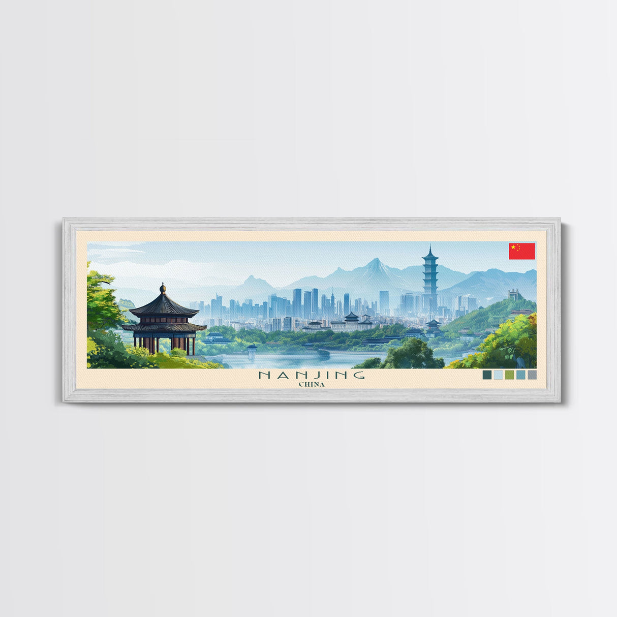 Panoramic Travel Poster Nanjing, China Canvas Print, Nanjing, China Painting, China Art, Nanjing Travel Art, Guest Room Painting