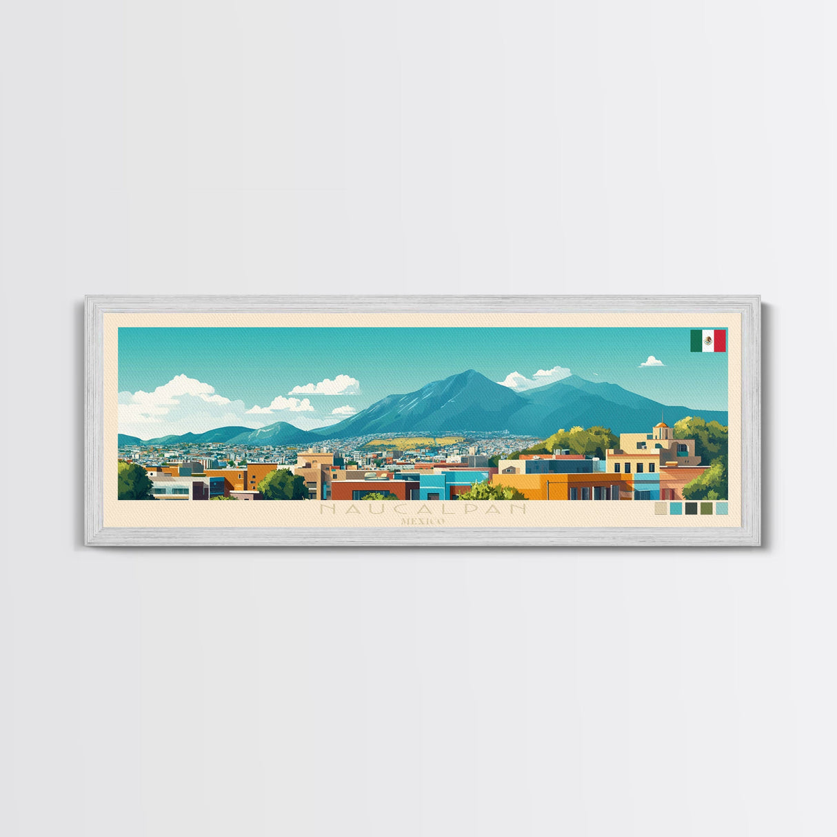 Naucalpan, Mexico Panoramic Travel Poster Canvas Print, Naucalpan, Mexico Painting, Mexico Art, Naucalpan Travel Art, Living Room Painting