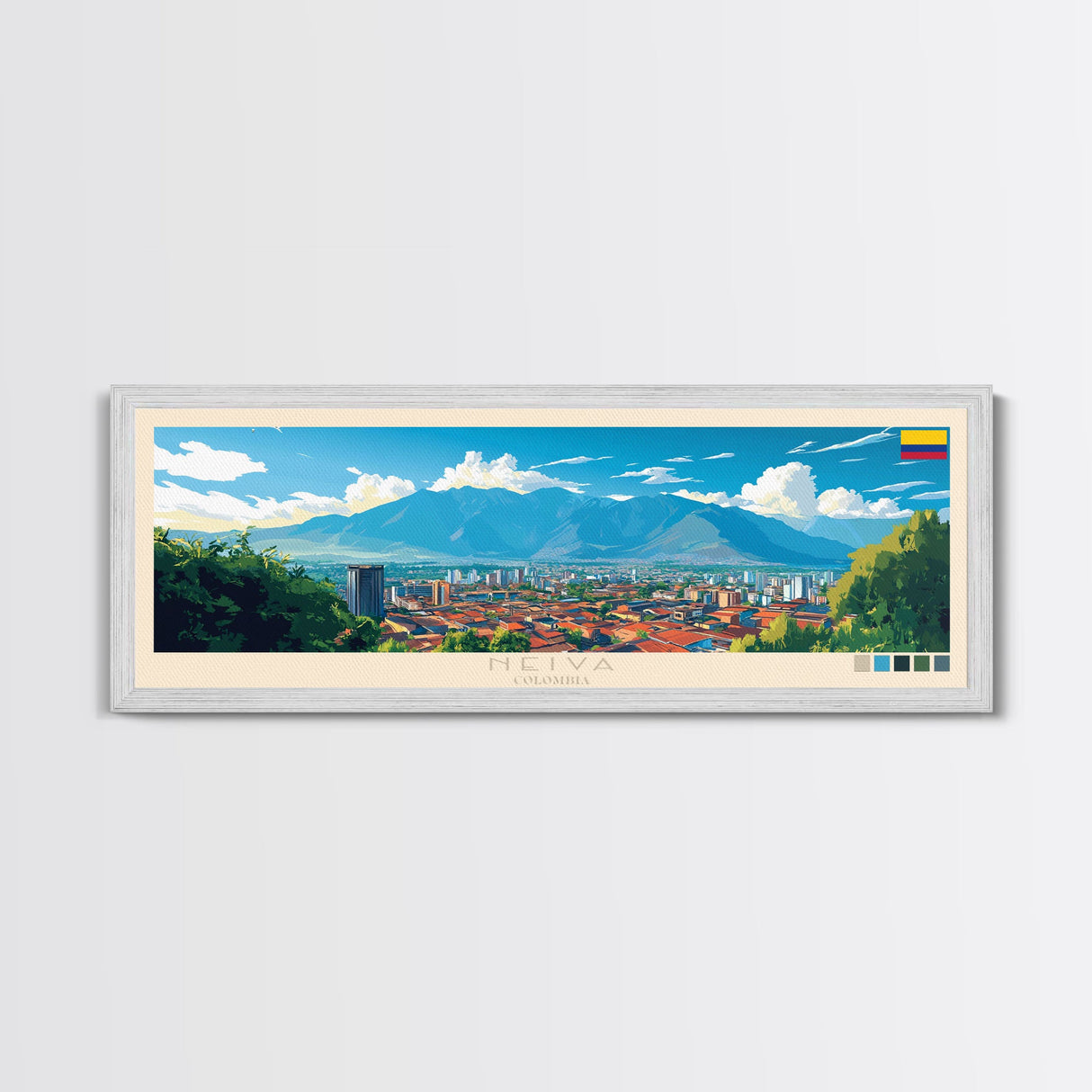 Neiva, Colombia Panoramic Travel Poster Canvas Print, Neiva, Colombia Painting, Colombia Art, Neiva Panoramic Travel Art, Travel Painting