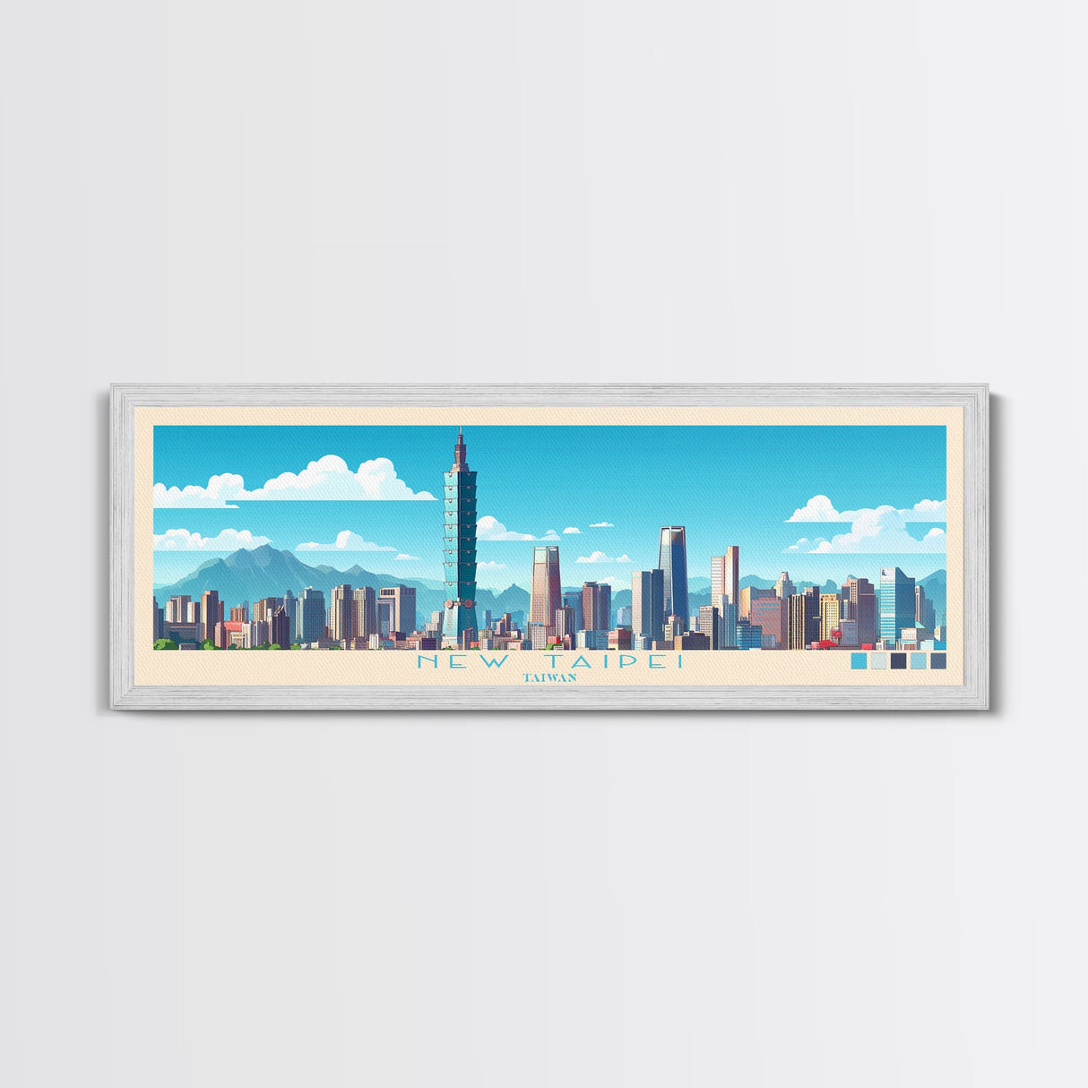 Panoramic Travel Poster New Taipei, Taiwan Canvas Print, New Taipei, Taiwan Painting, Taiwan Art, New Taipei Travel Art, Guest Room Painting